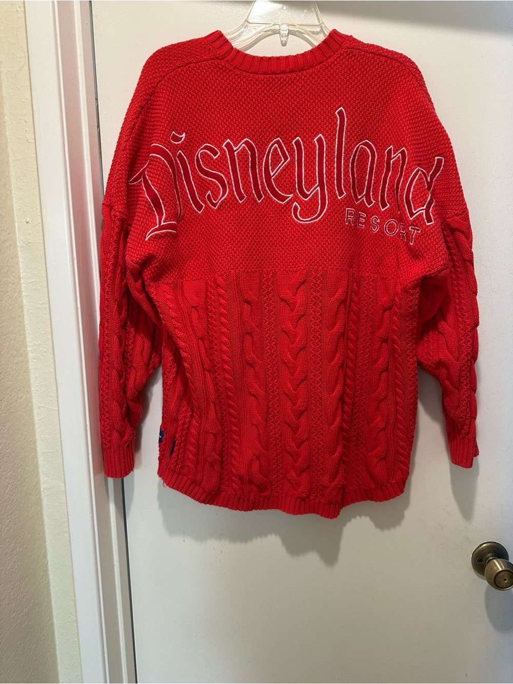 Disney Red Cable-Knit Crewneck Sweater with Script Back